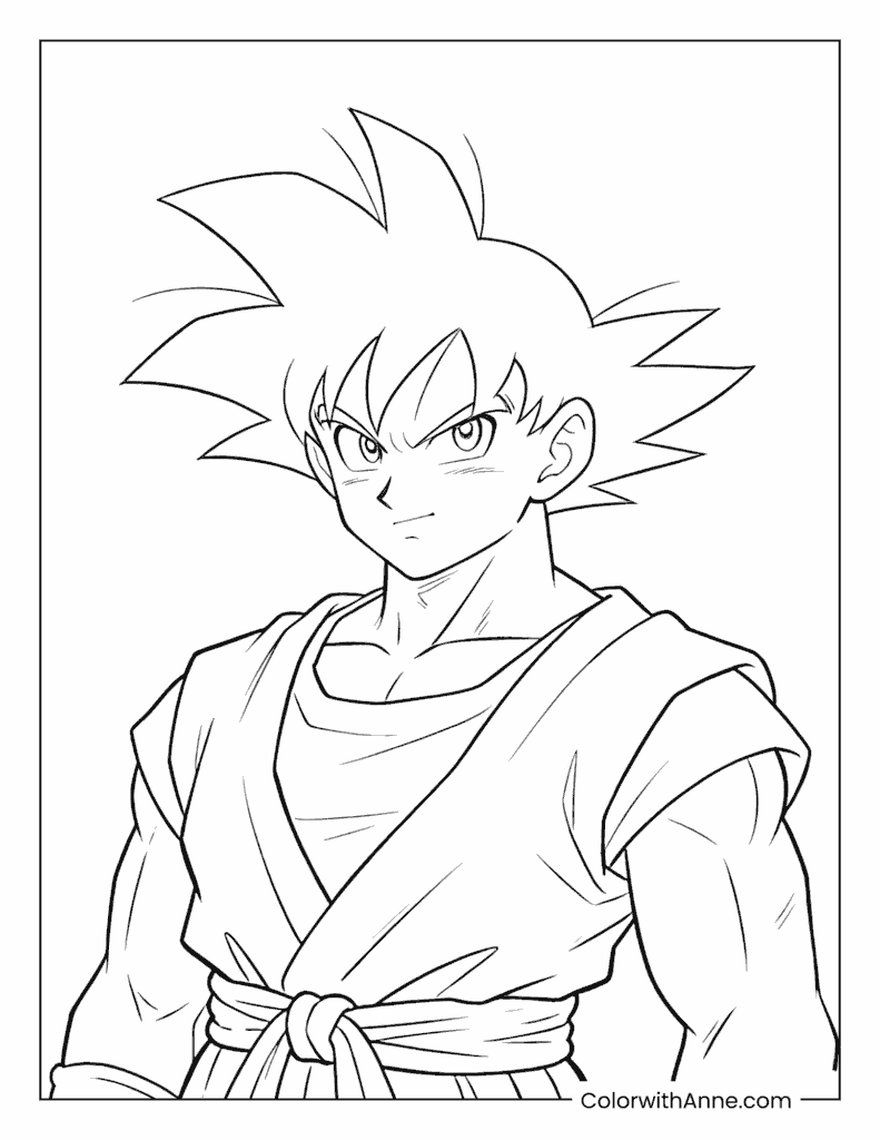 Goku's Determined Upper Body Portrait Coloring Page