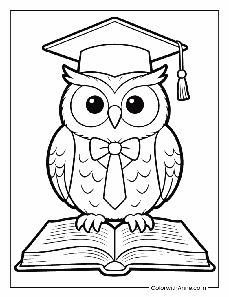 Graduation Owl on a Book Coloring Page
