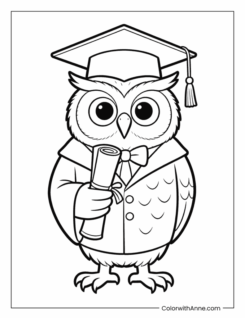 Graduation Owl with Scroll Coloring Page