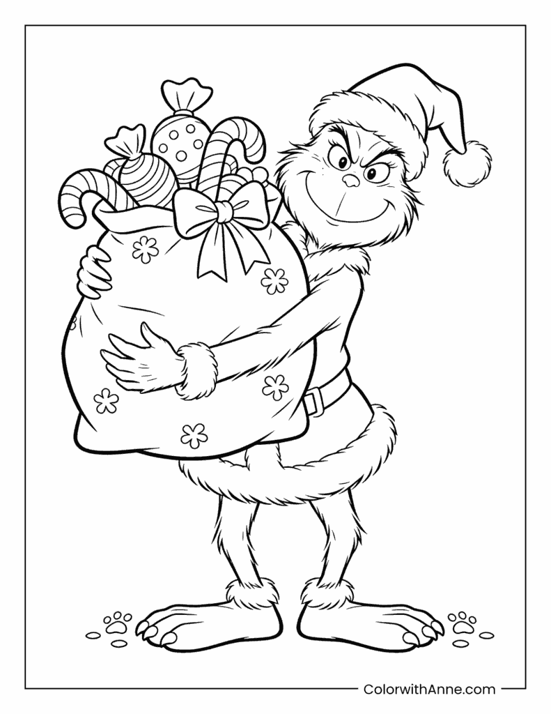 Grinch with a Sack Full of Candy Coloring Page