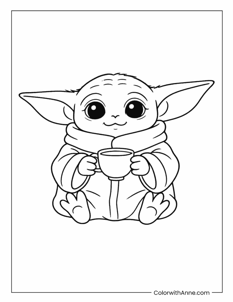 Grogu Holding Cup Coloring Page