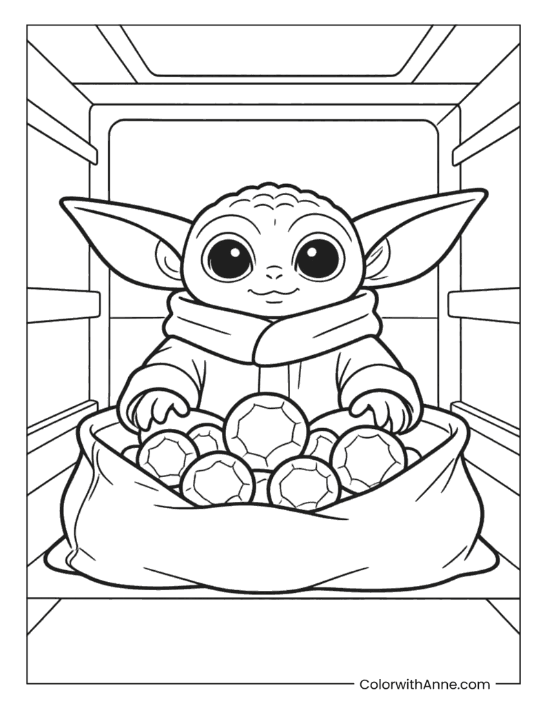 Grogu In Frog Basket Coloring Page