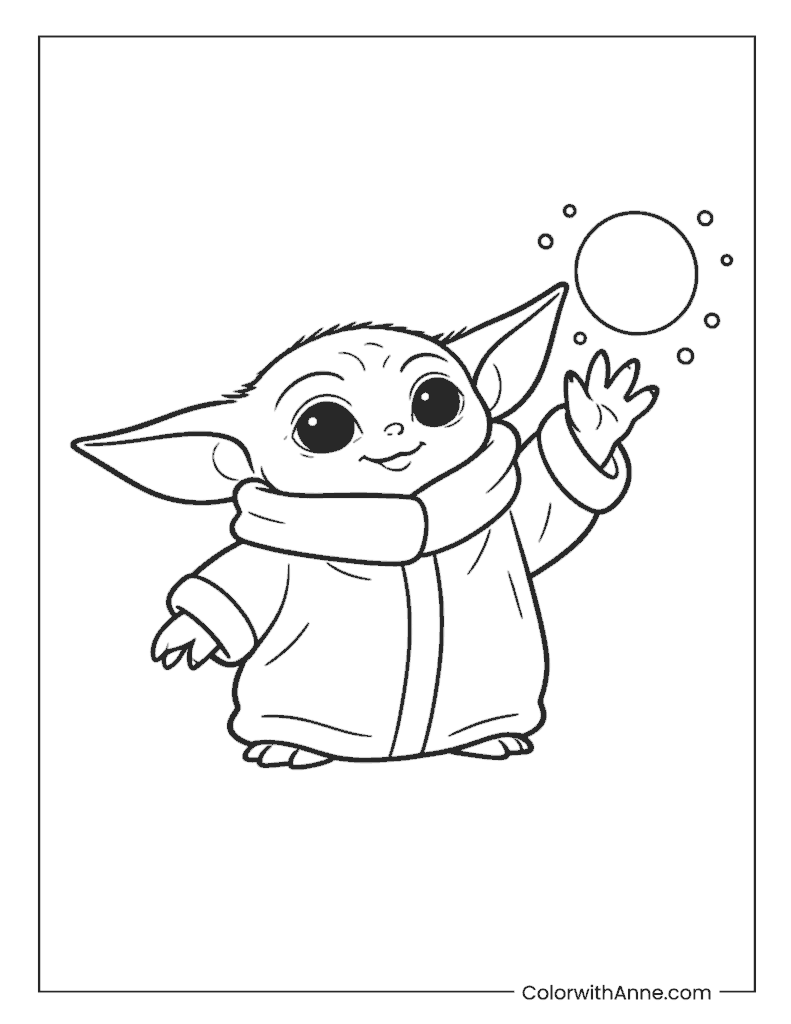 Grogu Reaching Toward Moon Coloring Page