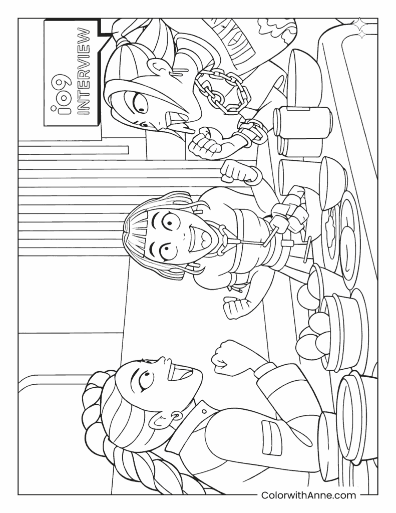 HUNTRX Girls Enjoying Snacks Coloring Page