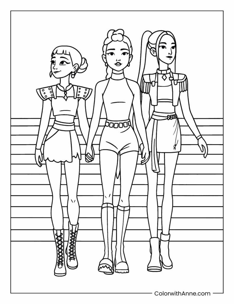 HUNTRX Rumi Mira Zoey Full Body Coloring Page