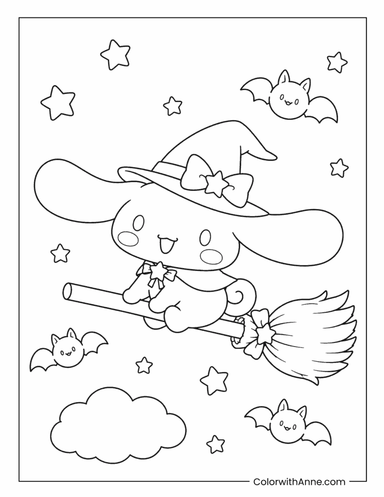 Halloween Cinnamoroll’s Moonlit Witch Broom Ride with Friendly Bats