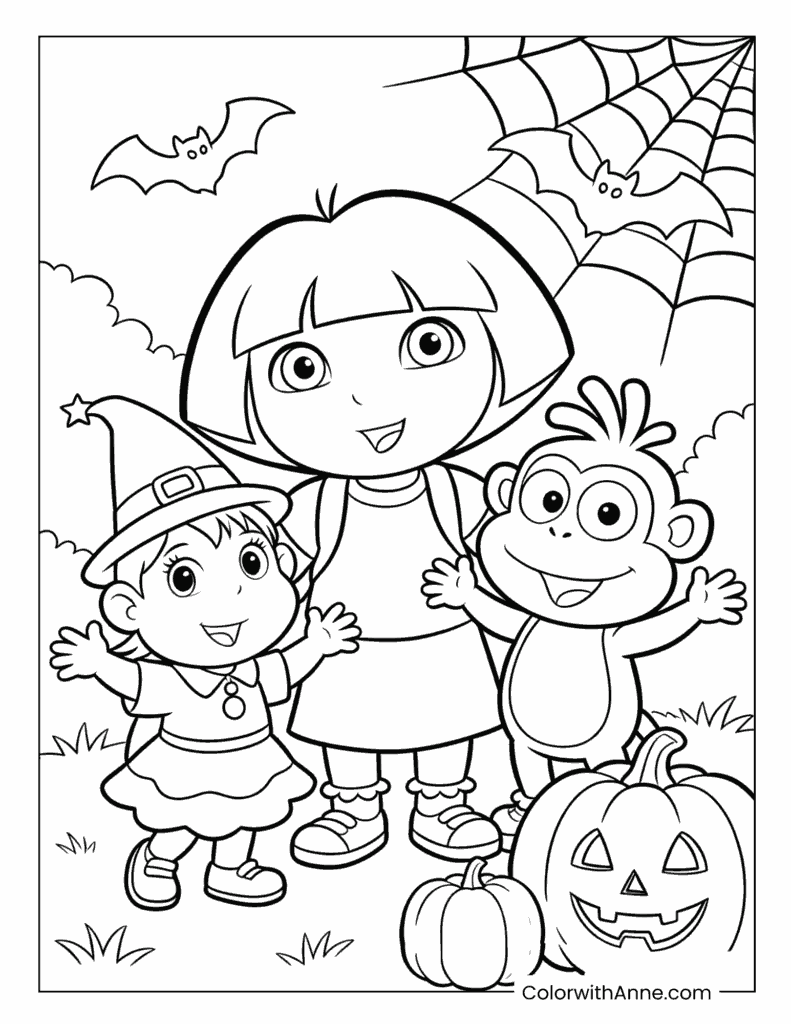 Halloween Night with Dora, Boots, and Friends Coloring Page