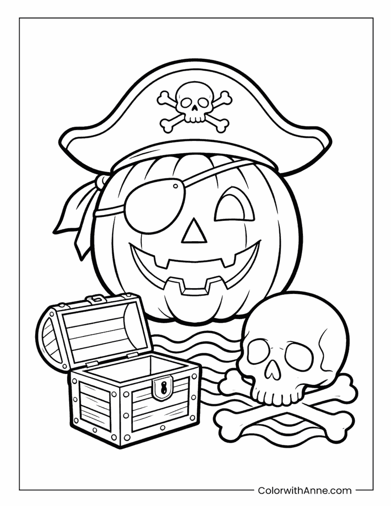 Halloween Pirate Jack-o-Lantern Coloring Page