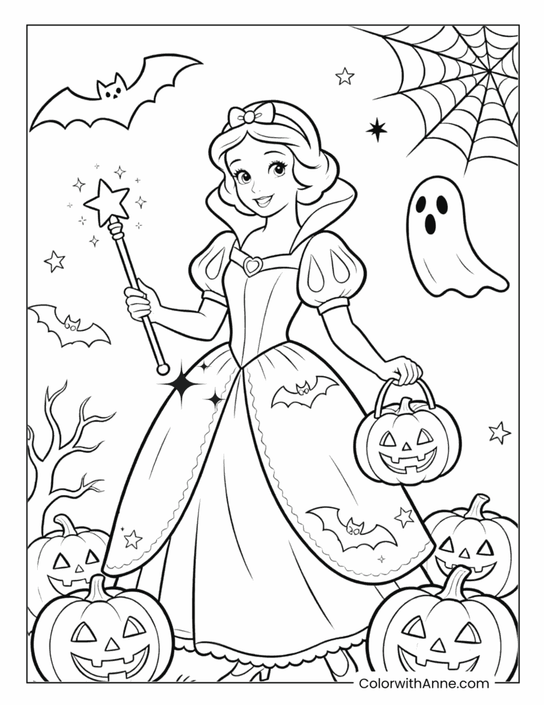 Halloween Snow White Princess Coloring Page