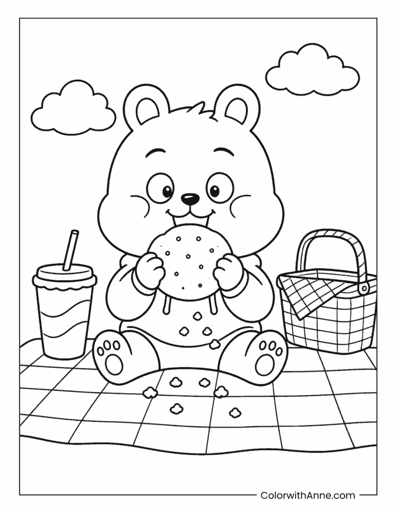 Han Quokka Eating Cookie At Picnic Coloring Page