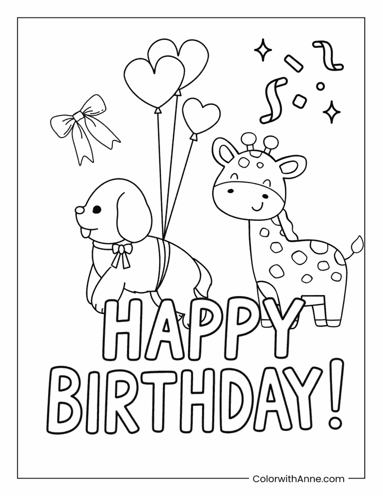 Happy Birthday Animals Coloring Page