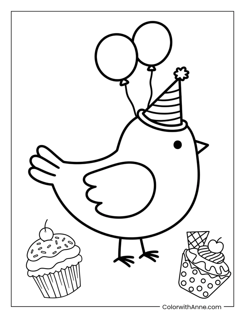Happy Birthday Bird Coloring Page