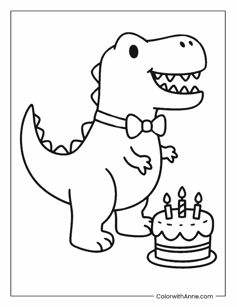 Happy Birthday T-Rex Coloring Page