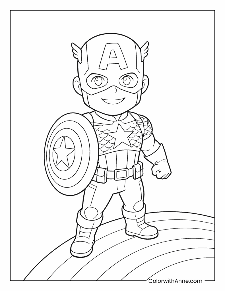 Happy Captain America on a Rainbow Coloring Page