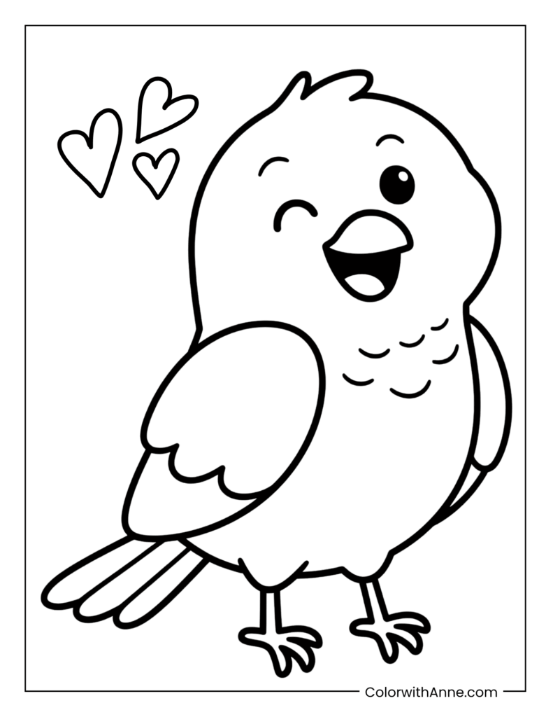Happy Cartoon Bird Coloring Page