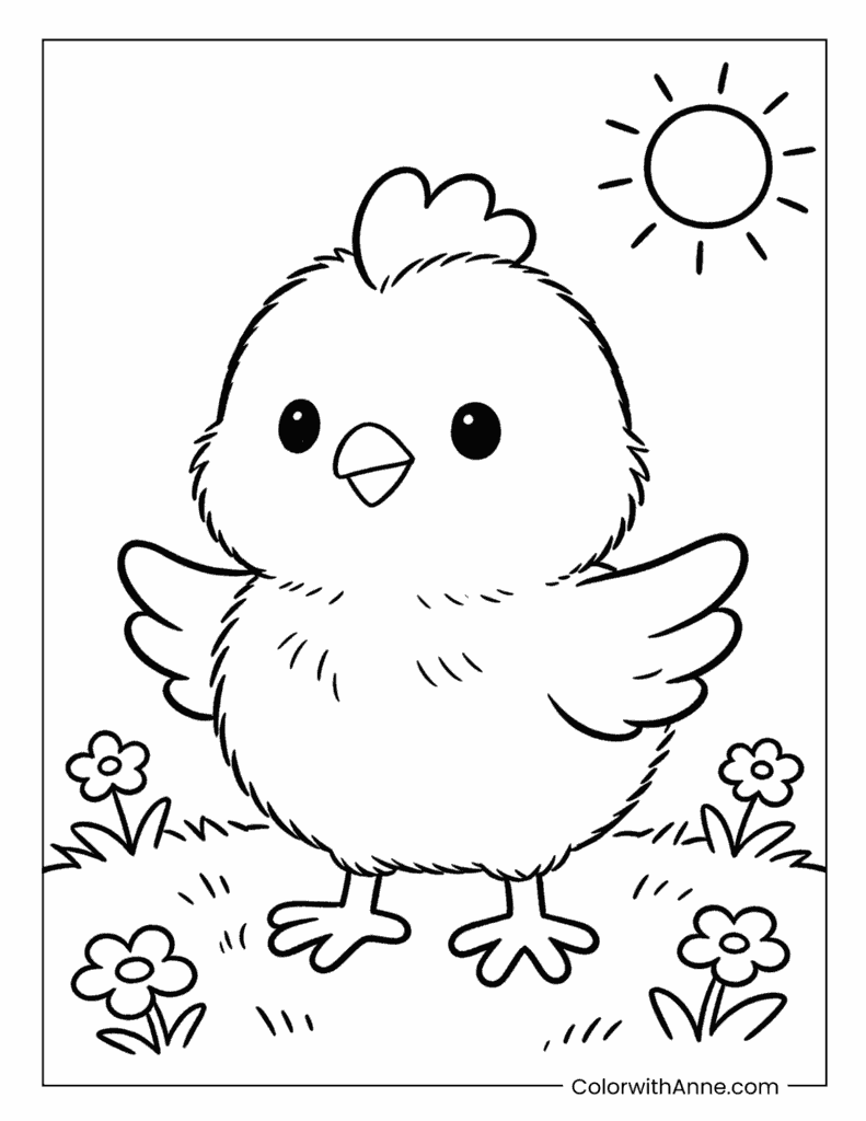Happy Chick Under the Sun Coloring Page