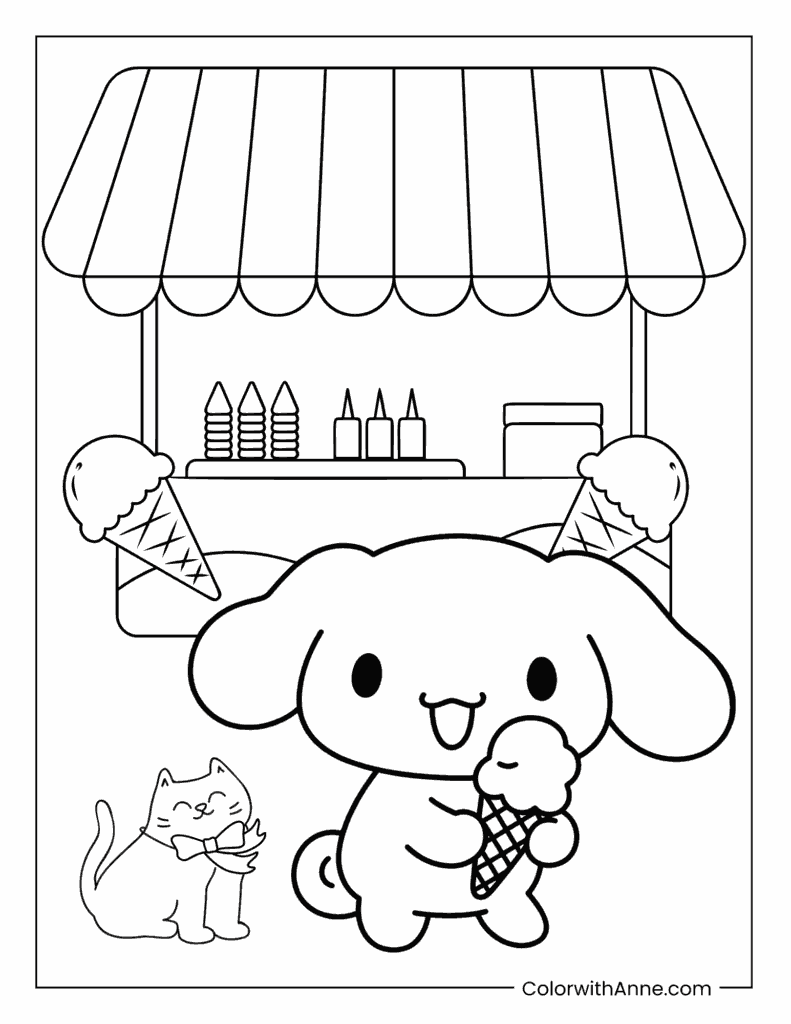 Happy Cinnamoroll Holding an Ice Cream Coloring Page