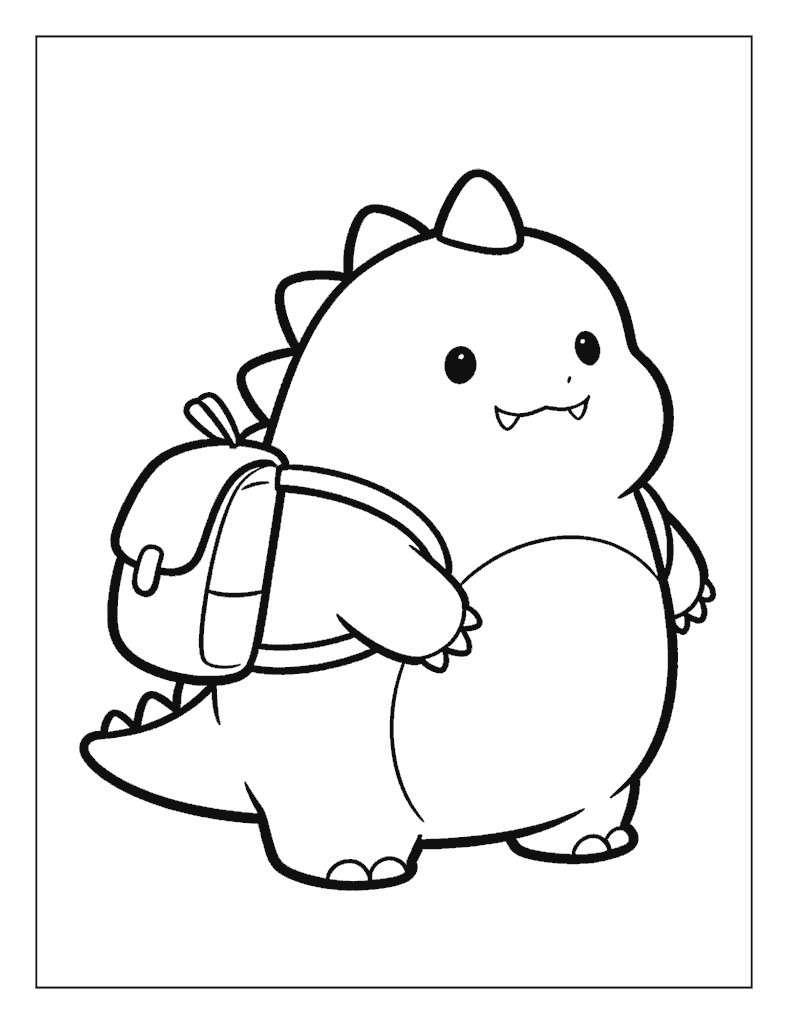 Happy Dinosaur Squishmallows with a Backpack Coloring Page