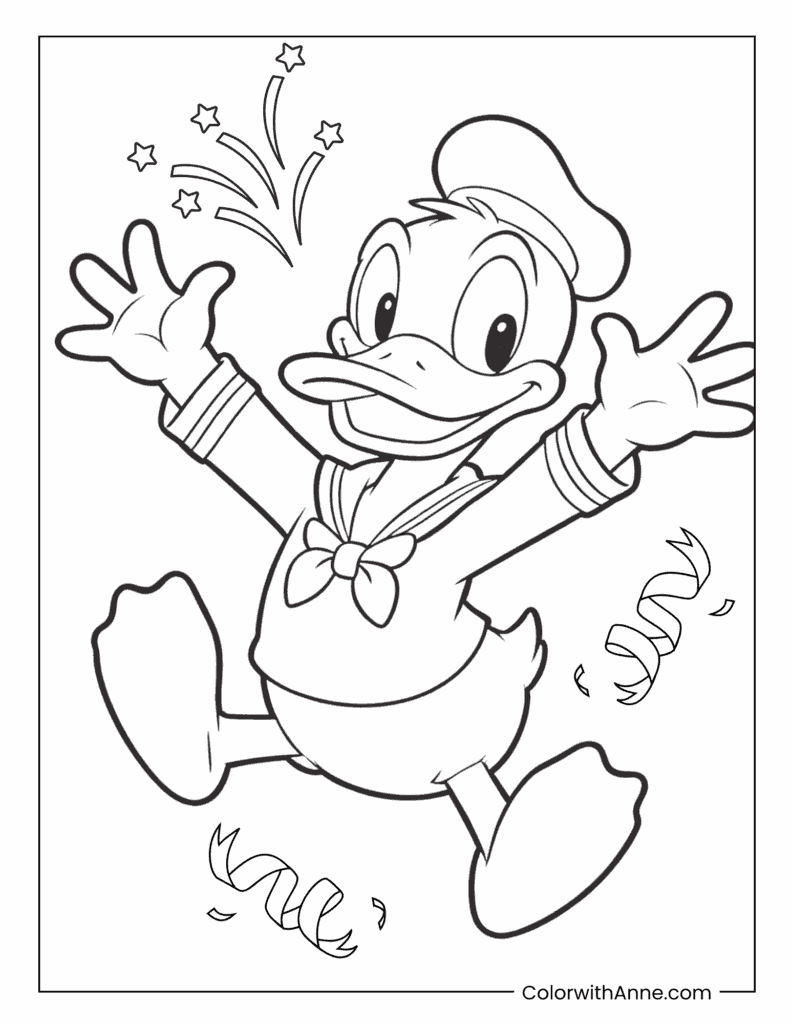 Happy Donald Duck Celebration Coloring Page