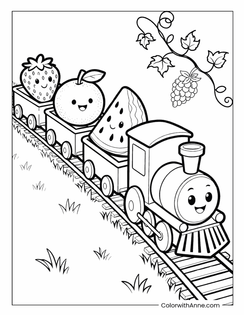 Happy Fruit Train Coloring Page