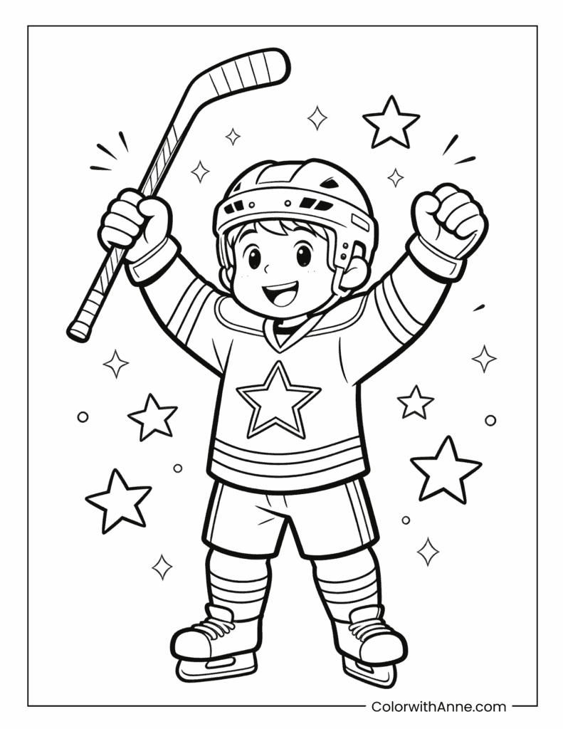 Happy Hockey Boy Coloring Page