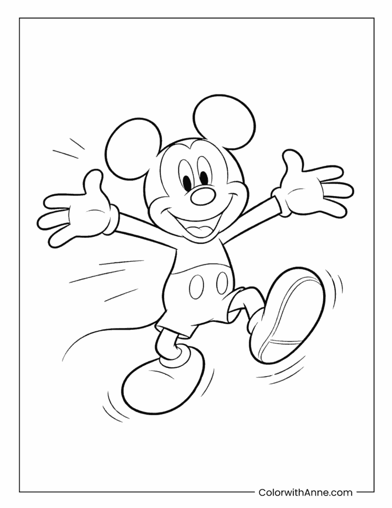 Happy Mickey Mouse Jumping with Excitement Coloring Page