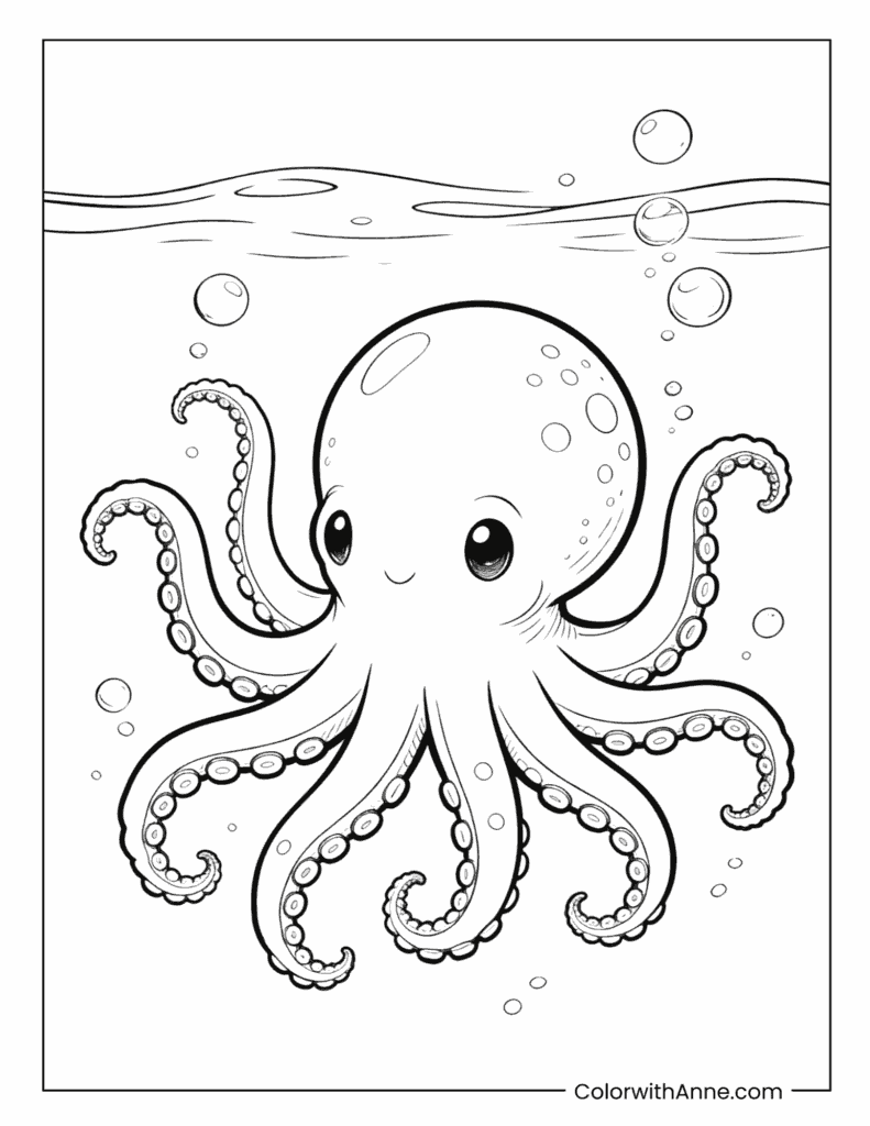 Happy Octopus Underwater Coloring Page for Kids