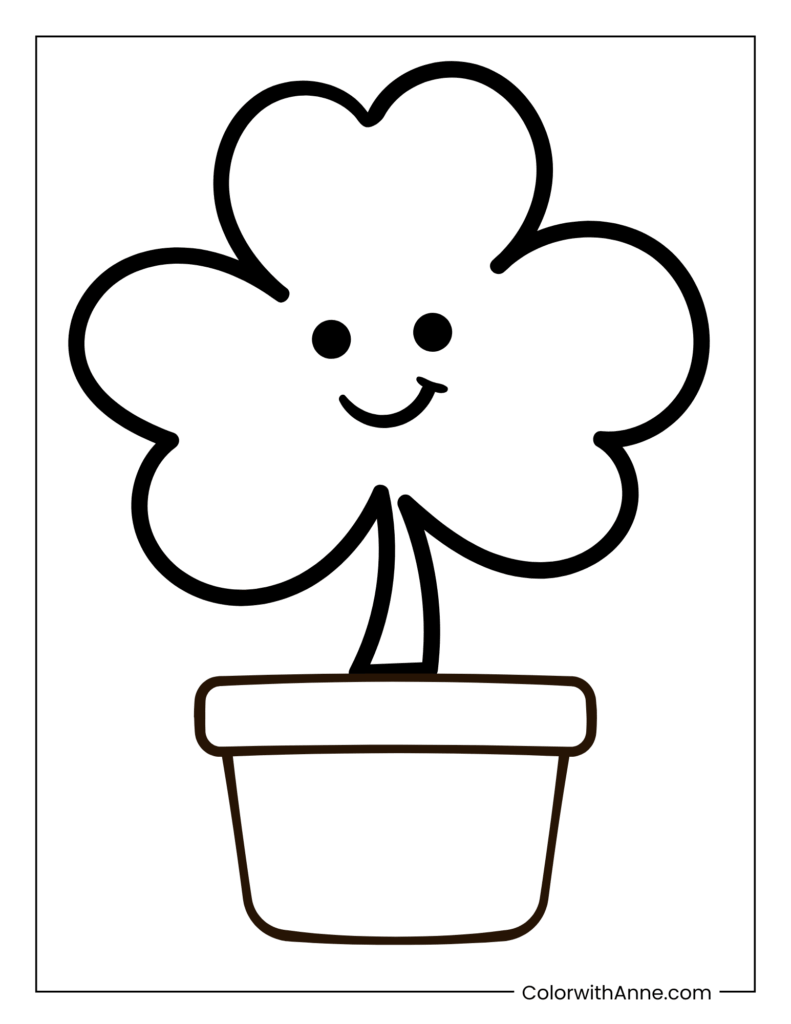 Happy Potted Shamrock Coloring Page