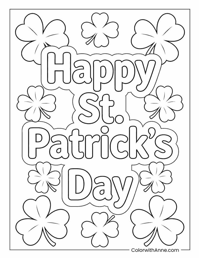 Happy St. Patrick's Day with Clovers Coloring Page