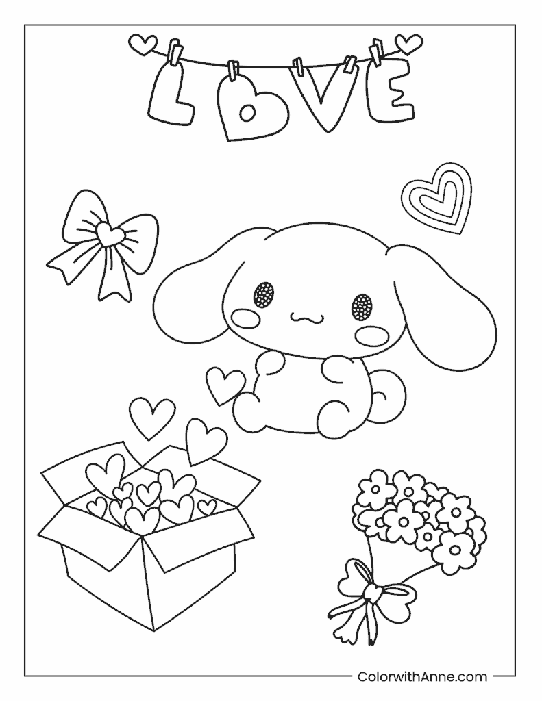 Happy Valentine's Day Cinnamoroll Coloring Page