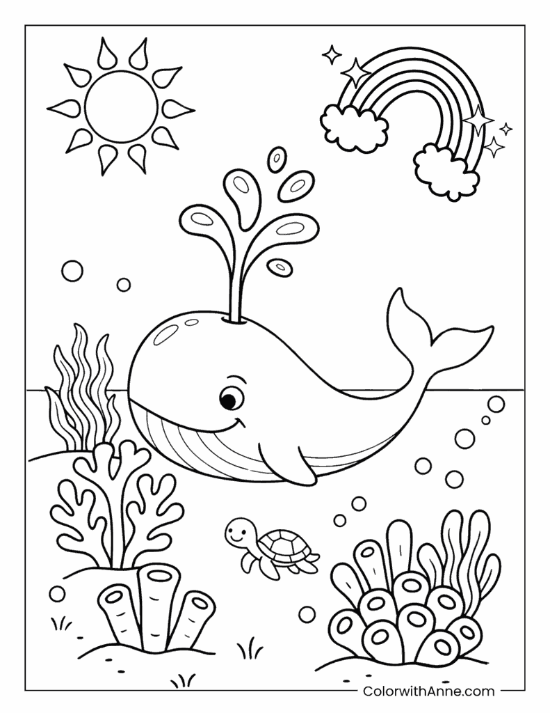 Happy Whale Spout Coloring Page