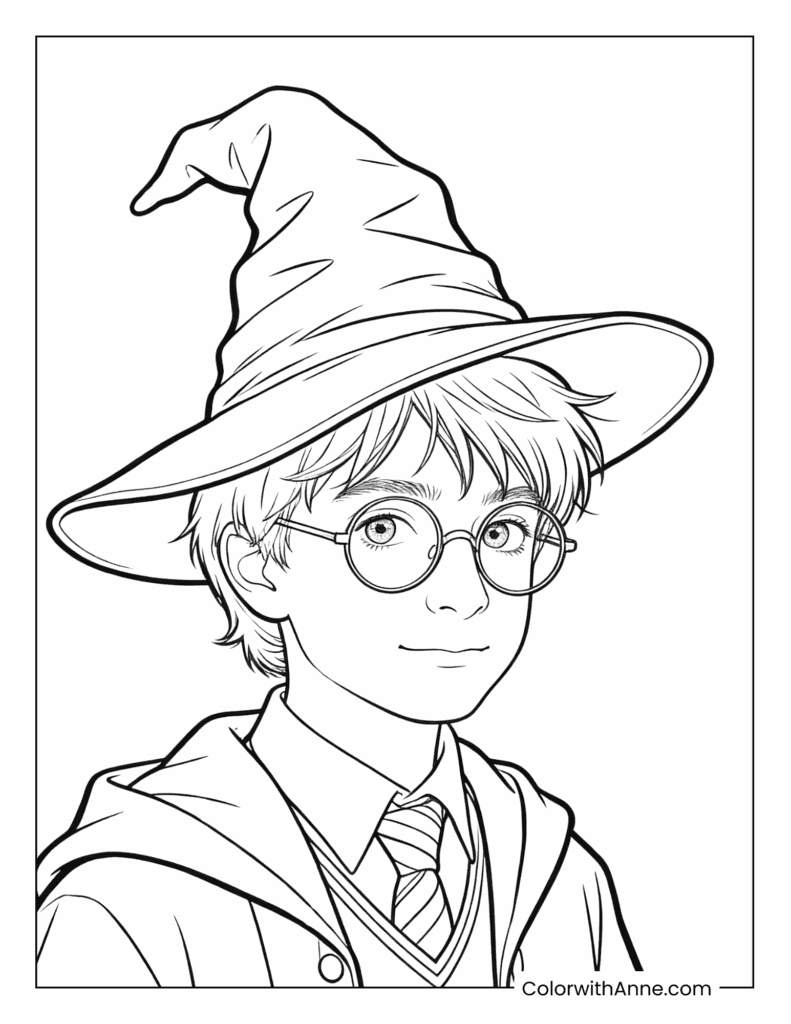 Harry Potter with the Sorting Hat Coloring Page