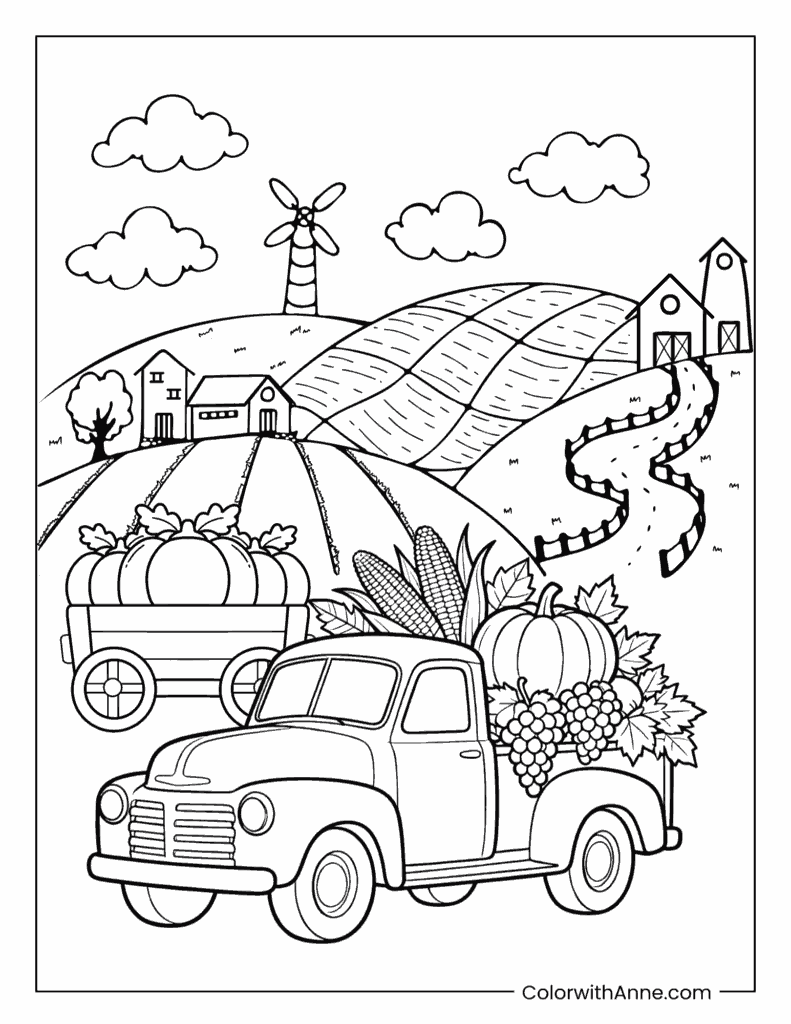 Harvest Time on the Farm Coloring Page