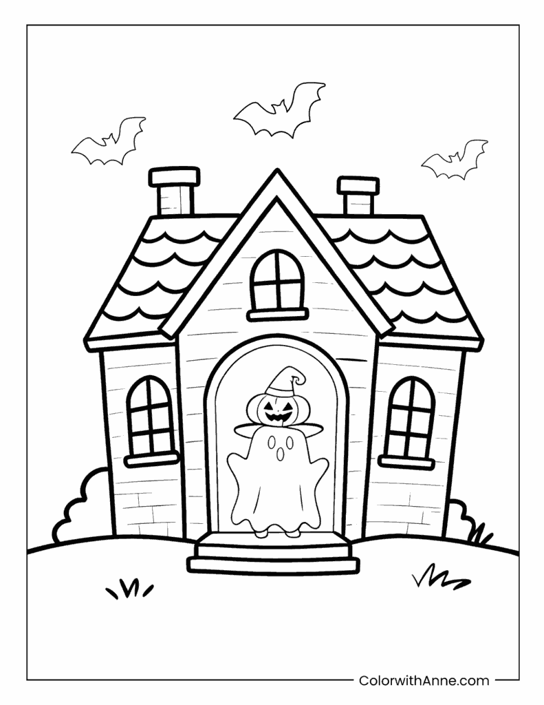 Haunted House Ghost in the Doorway Coloring Page