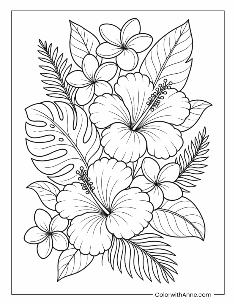 Hawaiian Flowers Coloring Page