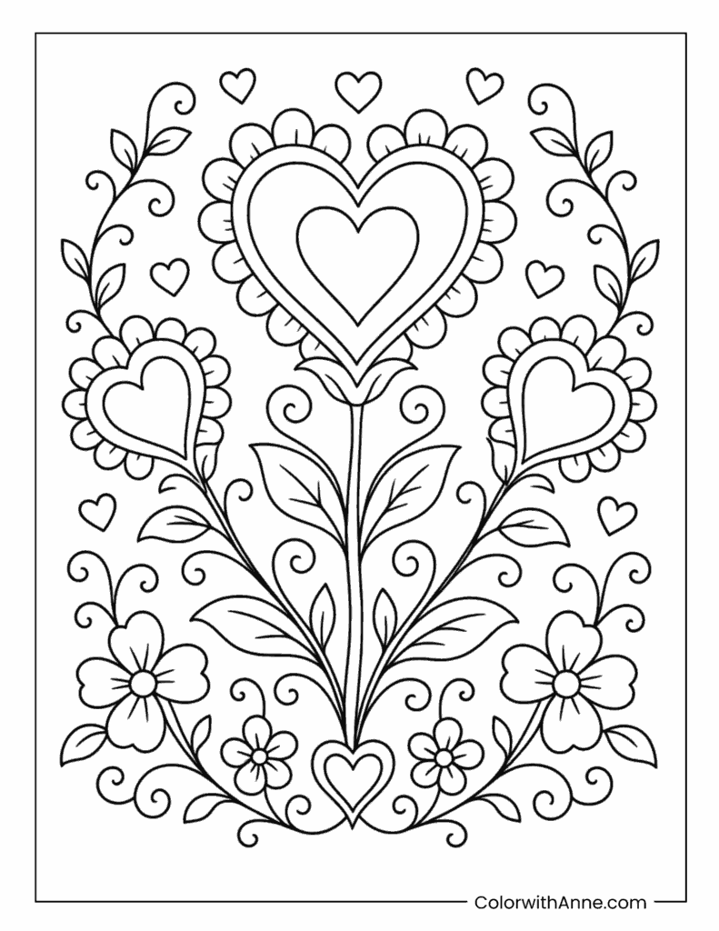 Heart Flower Coloring Page