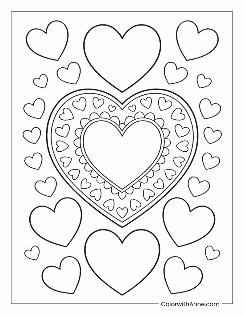 Heart Mandala with Decorative Details Valentine's Day Coloring Page