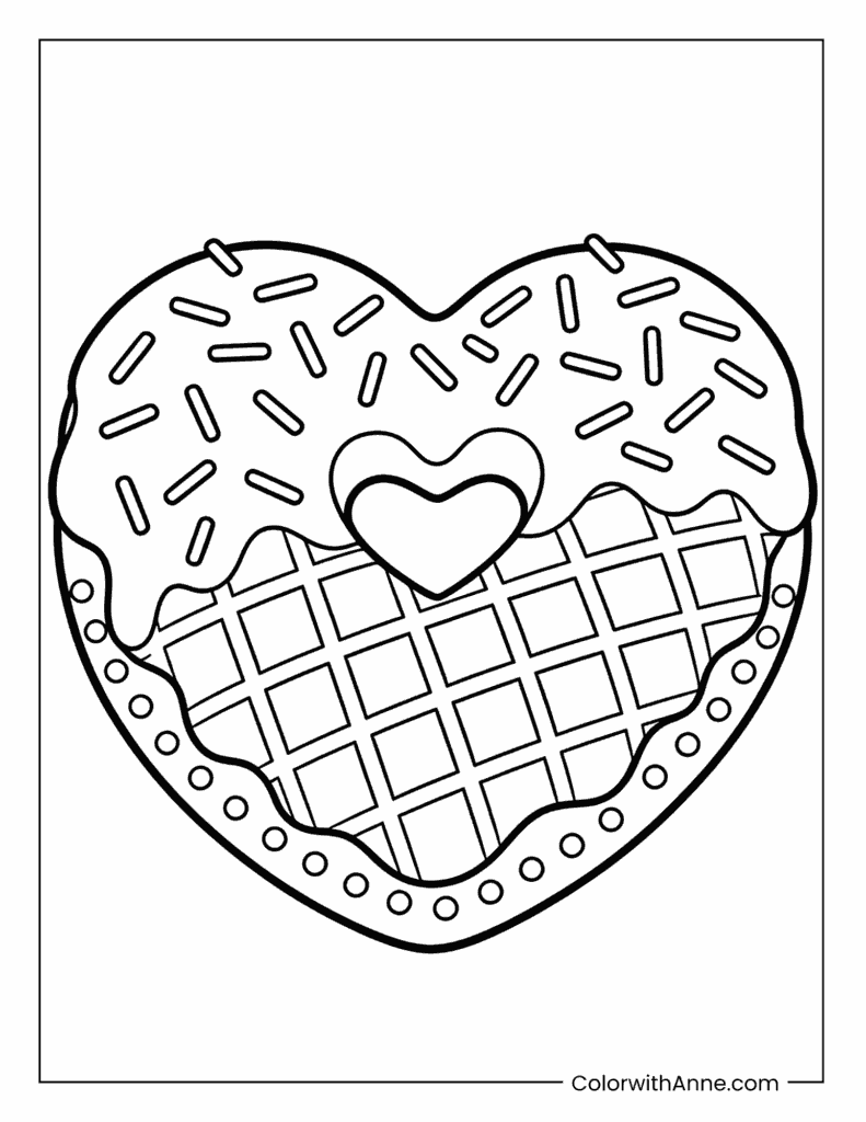 Heart-Shaped Donut with Dripping Icing Coloring Page