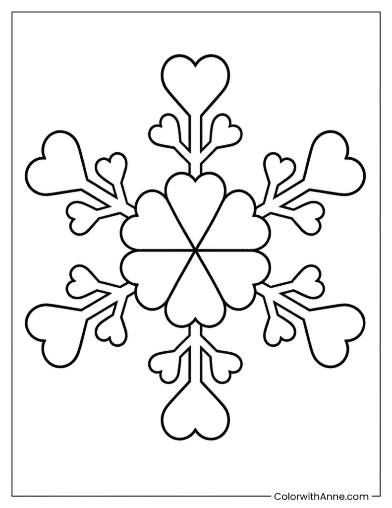Heart-Shaped Snowflake Coloring Page