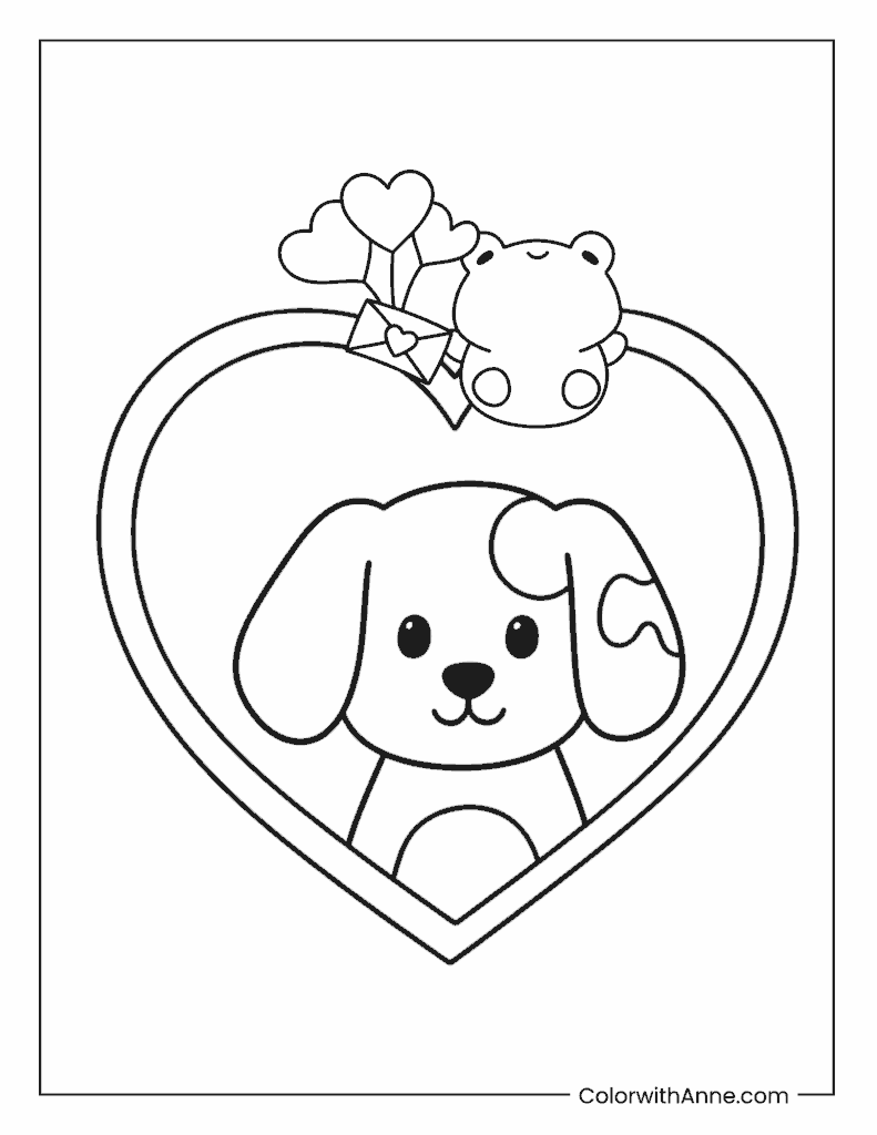 Heart and Dog Coloring Page