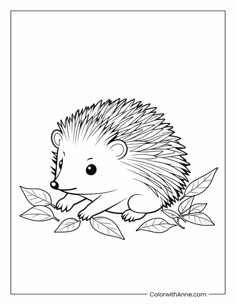 Hedgehog Gathering Leaves Coloring Page