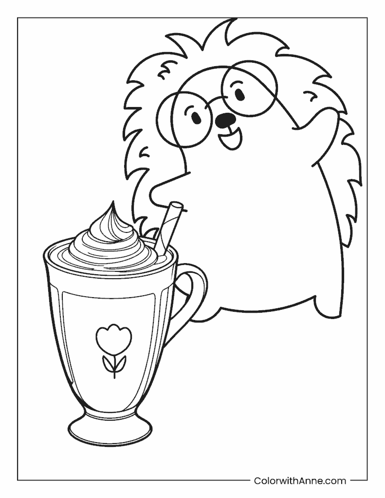 Hedgehog and Hot Chocolate Coloring Page