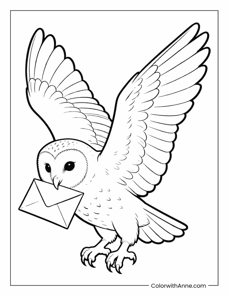 Hedwig with a Letter Harry Potter Coloring Page