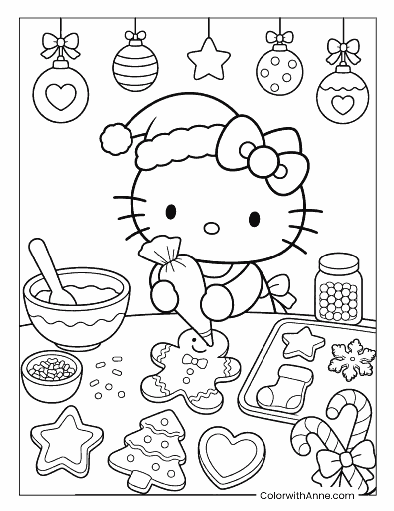 Hello Kitty Baking Cookies Coloring Page