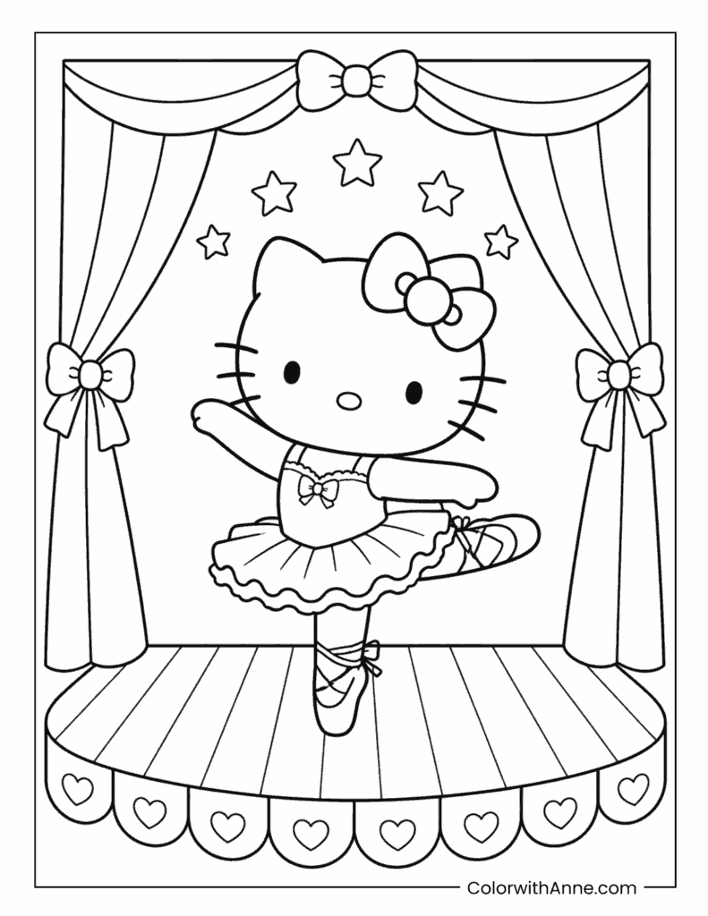 Hello Kitty Ballerina Dancing on Stage Coloring Page