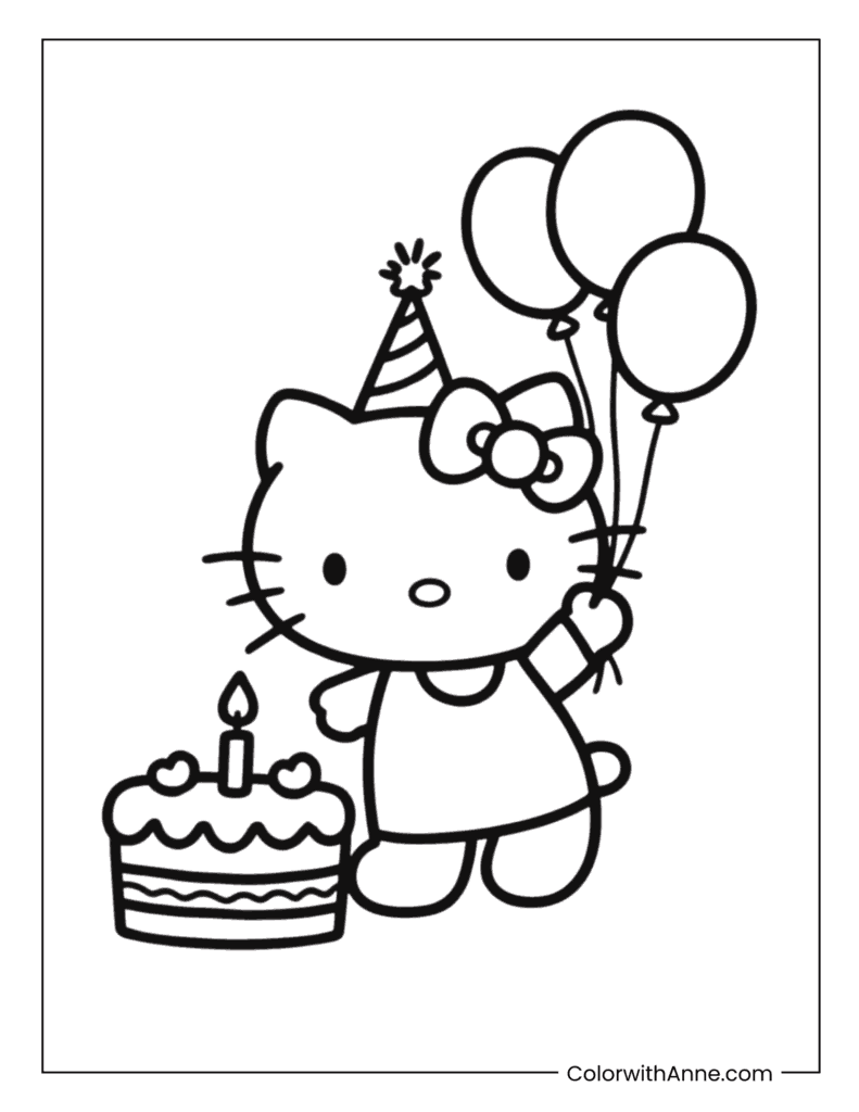 Hello Kitty Celebrating Her Birthday Coloring Page