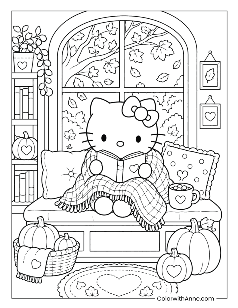 Hello Kitty Cozy Window Seat Coloring Page