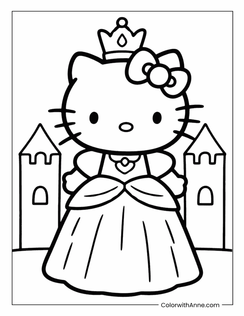 Hello Kitty Dressed as a Princess Coloring Page
