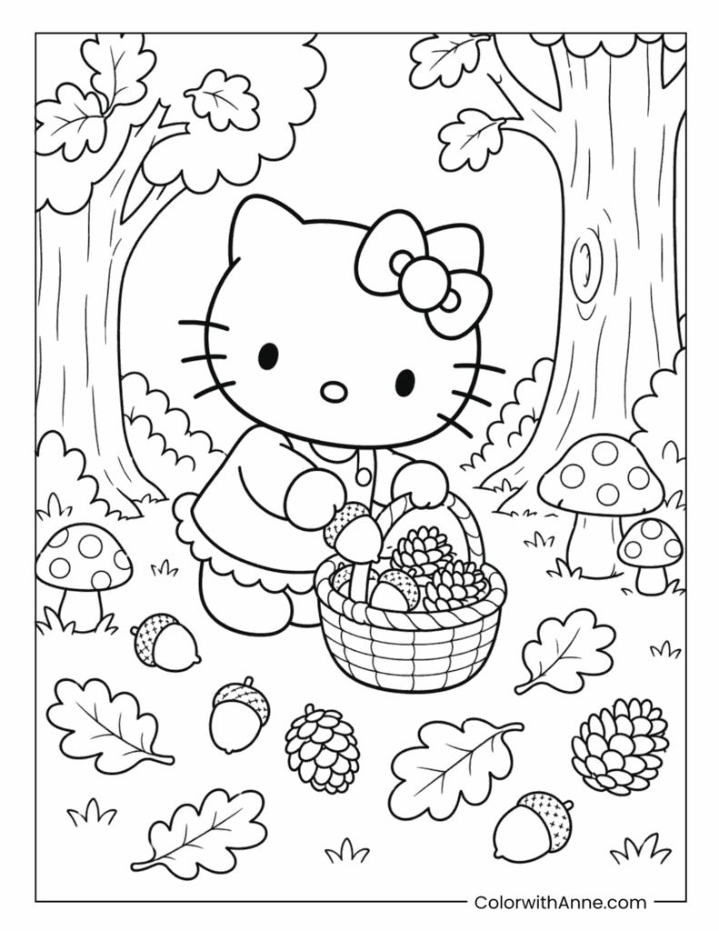 Hello Kitty Gathering Berries In Forest Coloring Page