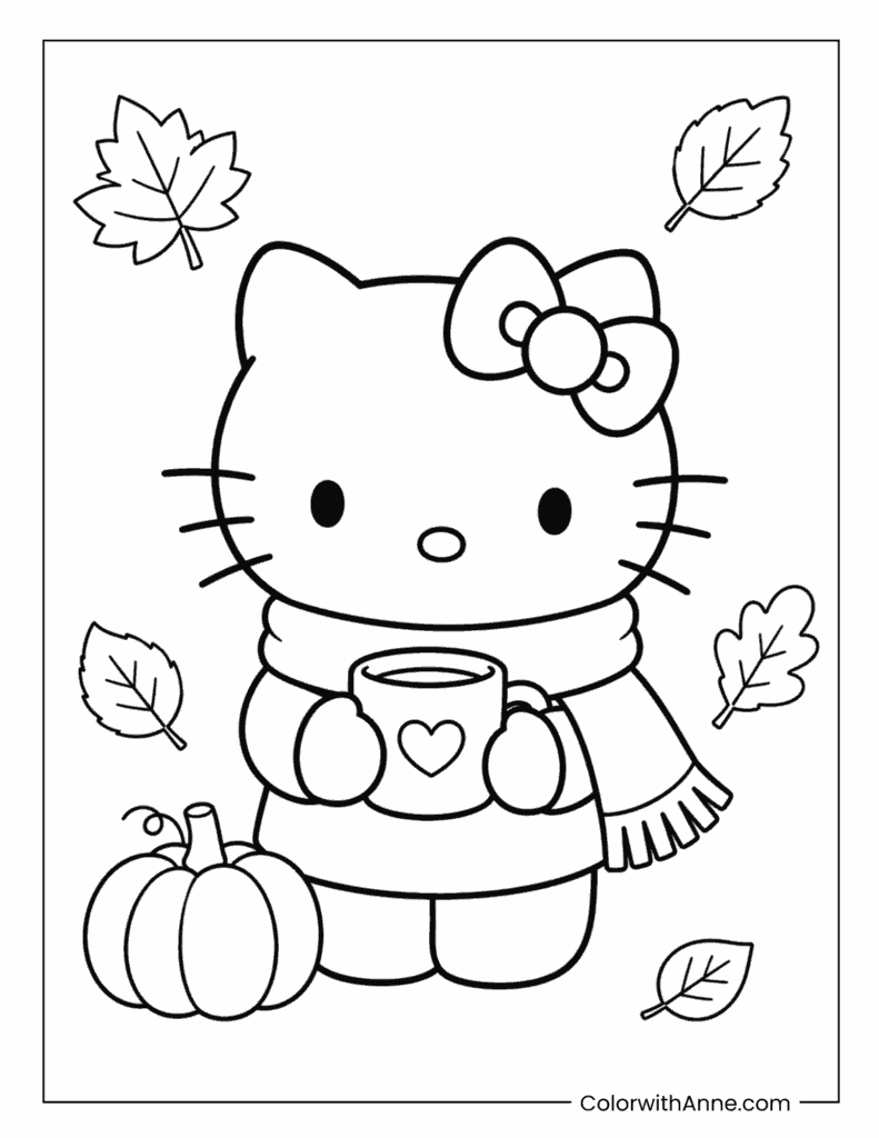 Hello Kitty Holding Pumpkin Mug Coloring Page